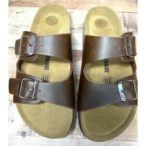 ChusionAire Two Strap Leather Sandals In Dark Brown Womens 8.5M